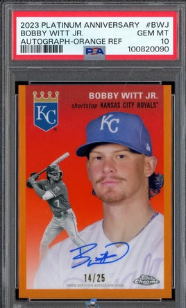 2023 Bobby Witt Jr. PSA 10 Topps Chrome Plat Ann Auto Orange Refractor #BWJ /25