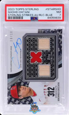 2023 Shohei Ohtani PSA 7 Topps Sterling Strikes Auto Relic Blue #STARSHO 10/10