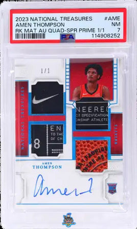 2023 Amen Thompson PSA 7 National Treasures Rookie Mat Auto Quad Super Prime 1/1