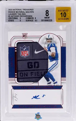 2023 Anthony Richardson BGS 8 10 National Treasures Rookie Laundry Tag Auto Red 1/1