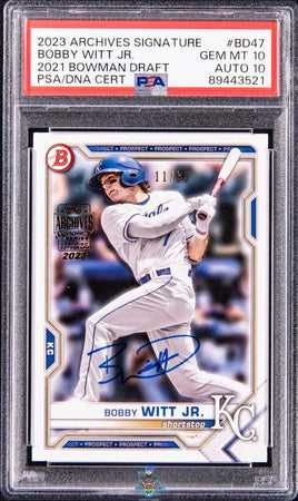 2023 Bobby Witt Jr. PSA 10 10 Topps Arch 2021 Bowman Draft Rke Auto #BD47 11/35
