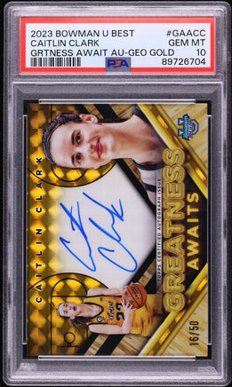 2023 Caitlin Clark PSA 10 Bowman U Best Greatness Awaits Auto Gold Geo 16/50