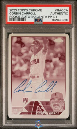 2023 Corbin Carroll PSA Authentic Topps Chrome Rookie Auto Printing Plate 1/1