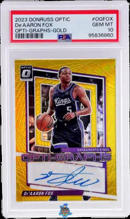 2023 DeAaron Fox PSA 10 Donruss Optic Opti Graphs Gold Auto #OGFOX 7/10