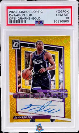 2023 DeAaron Fox PSA 10 Donruss Optic Opti Graphs Gold Auto #OGFOX 7/10