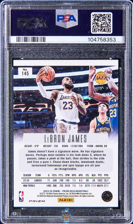 2023 LeBron James PSA 10 Prizm Deca Black Gold Shimmer FOTL #145 2/8