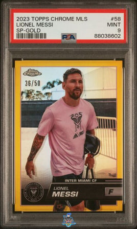 2023 Lionel Messi PSA 9 Topps Chrome MLS SP Gold #58 36/50