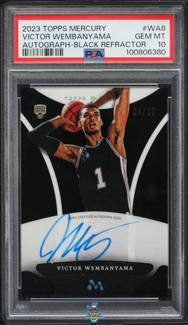 2023 Victor Wembanyama PSA 10 Topps Mercury Rookie Auto Black Refractor 4/10