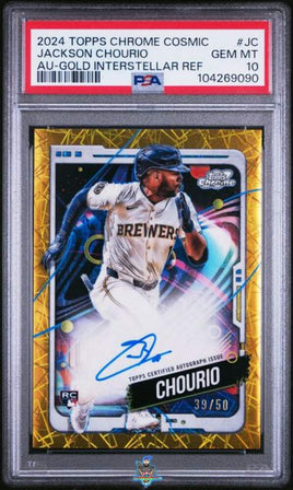 2024 Jackson Chourio PSA 10 Topps Chrome Cosmic Rke Auto Gld Interst Ref 39/50