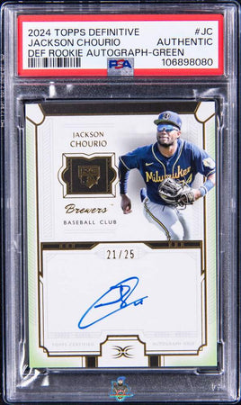 2024 Jackson Chourio PSA Authentic Topps Definitive Rooke Auto Green #JC 21/25