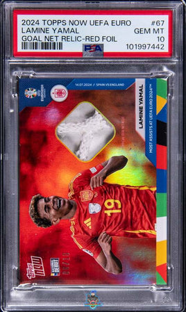 2024 Lamine Yamal PSA 10 Topps Now UEFA Euro Goalie Net Relic Red Foil #67 6/10