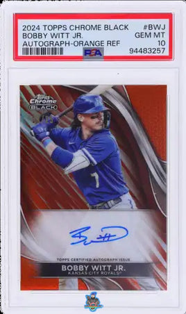 2024 Bobby Witt Jr. PSA 10 Topps Chrome Black Auto Orange Refractor 21/25