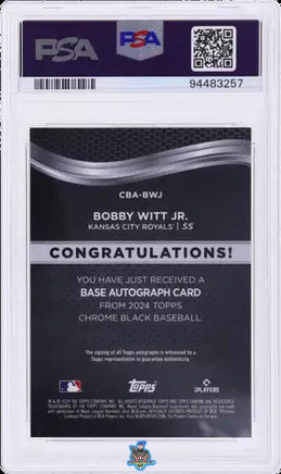 2024 Bobby Witt Jr. PSA 10 Topps Chrome Black Auto Orange Refractor 21/25