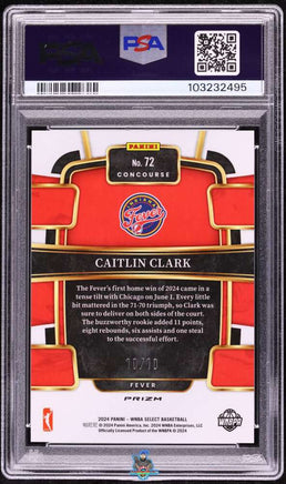2024 Caitlin Clark PSA 10 Select WNBA Gold Prizm #72 10/10