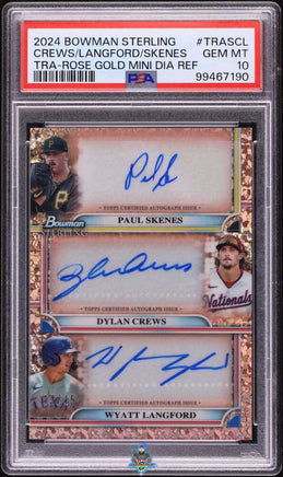 2024 Crews Langord Skenes PSA 10 Bowman Sterling Rose Gold Triple Auto 13/15