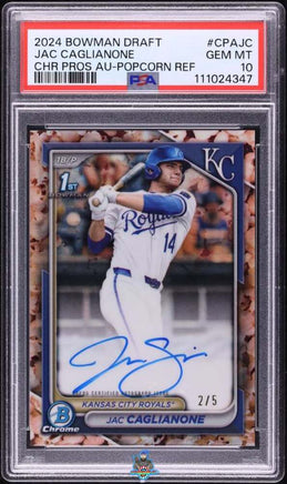 2024 Jac Caglianone PSA 10 Bowman Draft Chrome Pros Auto Popcorn Ref #CPAJC 2/5