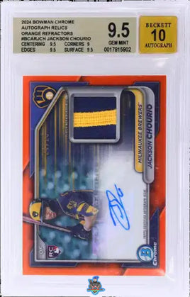 2024 Jackson Chourio BGS 9.5 10 Bowman Chrome Rookie Auto Relic Orange Ref 24/25
