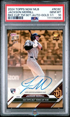 2024 Jackson Merrill PSA 10 Topps Now Rookie Cup Team Auto Gold #RC6C 1/1
