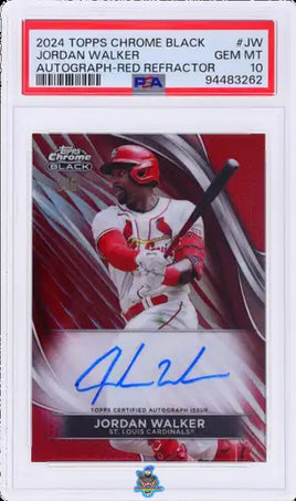 2024 Jordan Walker PSA 10 Topps Chrome Black Auto Red Refractor #CBAJW 3/5