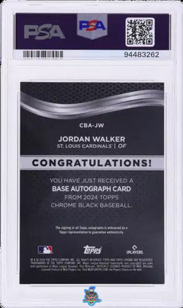 2024 Jordan Walker PSA 10 Topps Chrome Black Auto Red Refractor #CBAJW 3/5