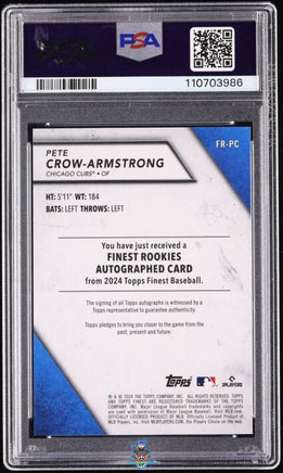 2024 Pete Crow Armsrtong PSA 10 Finest Rookie Dsgn Var Auto Orange Ref 2/25