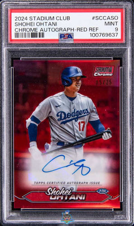 2024 Shohei Ohtani PSA 9 Topps Stadium Club Chrome Auto Red Refractor 5/25