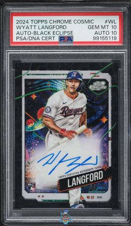 2024 Wyatt Langford PSA 10 10 Topps Chrome Cosmic Rookie Auto Black Eclipse 8/10