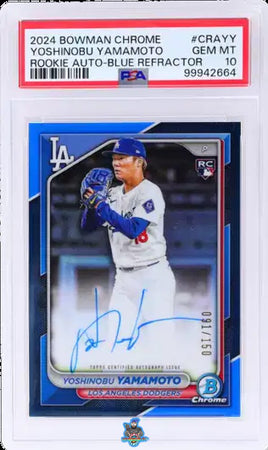 2024 Yoshinobu Yamamoto PSA 10 Bowman Chrome Rookie Auto Blue Ref #CRAYY 91/150