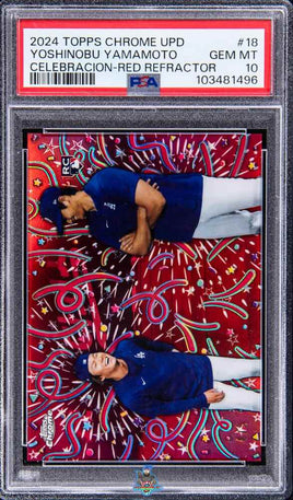 2024 Yoshinobu Yamamoto PSA 10 Topps Chrome Update Celebration Red Refractor 4/5