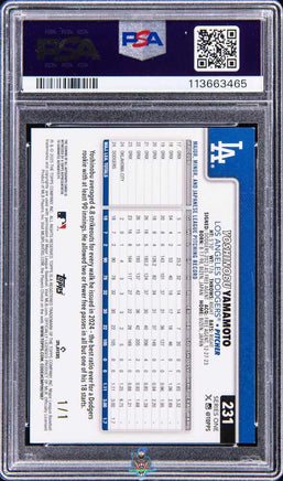 2025 Yoshinobu Yamamoto PSA 8 Topps Autographs Foilfractor #231 1/1