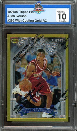 1996 Topps Finest Allen Iverson #280 with Coating Gold RC AGS 10 1019994