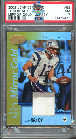 2002 Tom Brady PSA 7 Leaf Certified Mirror Gold Jersey #52 5/25