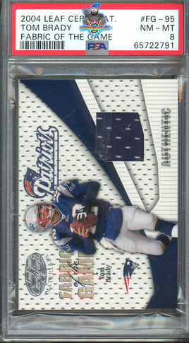 2004 Tom Brady PSA 8 Leaf Certified Materials Fabric of the Game #FG95 55/100