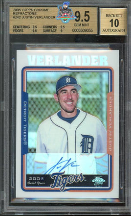 2005 Justin Verlander BGS 9.5 10 Topps Chrome Auto Refractor #242 326/500