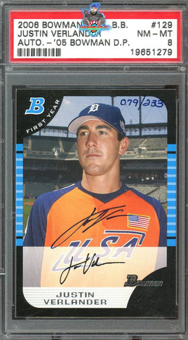 2006 Bowman Original Buy Back Justin Verlander Auto 2005 Bowman DP #129 79 of 233 PSA 8 19651279