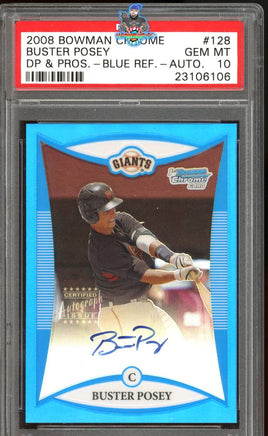 2008 Bowman Chrome Buster Posey DP and Pros Blue Ref Auto #128 88 of 150 PSA 10 23106106
