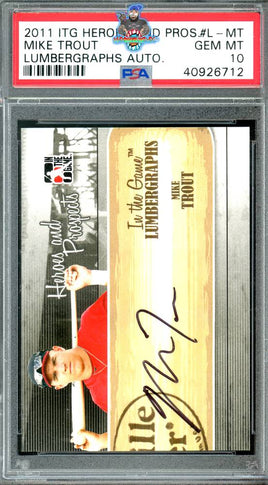 2011 ITG Heroes and Pros Mike Trout Lumbergraphs #L-MT Auto PSA 10 40926712