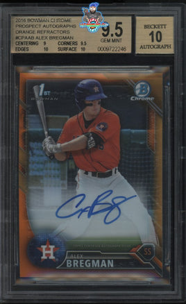 2016 Alex Bregman BGS 9.5 10 Bowman Chrome Pros Auto Orange Refractor 23/25