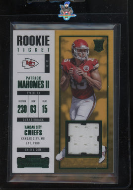2017 Panini Contenders Patrick Mahomes Rookie Ticket Green Vertical Swatch #SW-3 Ungraded