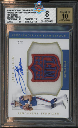 2018 Josh Allen BGS 8 10 National Treasures Rookie Hats Off NFL Auto #HOJA 3/3