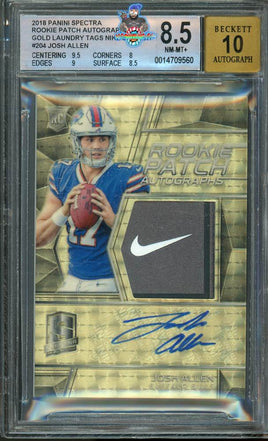 2018 Panini Spectra Josh Allen RPA Gold Laundry Tag #204 1 of 1 BGS 8.5 Auto 10 0014709560 Front