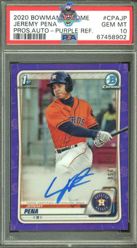 2020 Jeremy Pena PSA 10 Bowman Chrome Pros Auto Purple Refractor #CPAJP 12/250