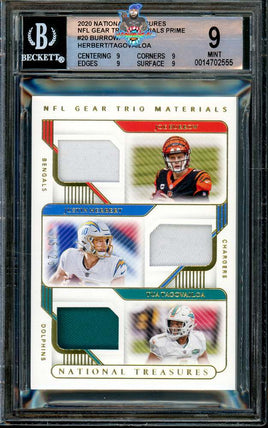 2020 Burrow, Justin, Tagovailoa BGS 9 National Treasures NFL Gear Trio 15/25
