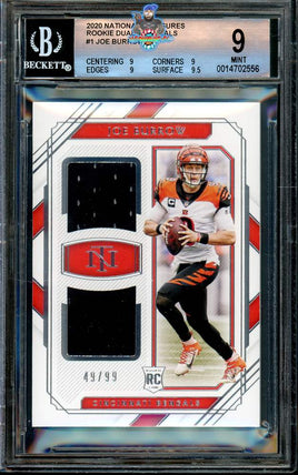2020 Joe Burrow BGS 9 National Treasures Rookie Dual Black Patch #RDMJB 49/99