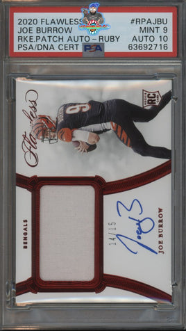 2020 Joe Burrow PSA 9 10 Flawless Rookie Patch Auto #RPAJBU 14/15