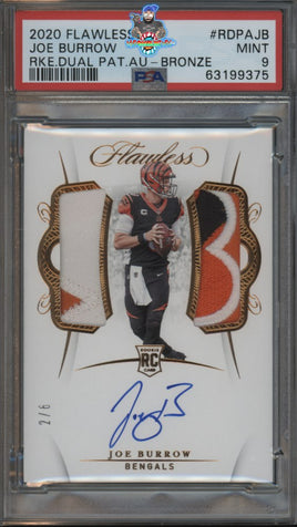 2020 Joe Burrow PSA 9 Flawless Rookie Dual Patch Auto #RDPAJB 2/6