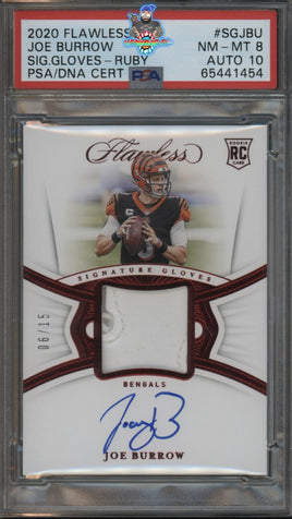 2020 Joe Burrow PSA 8 10 Flawless Ruby Rookie Patch Auto #SGJBU 6/15