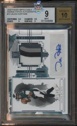 2020 Jalen Hurts BGS 9 10 Impeccable Rookie Patch Auto #RPAJAH 97/99