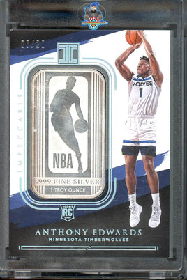 2020 Panini Impeccable Treasures Anthony Edwards Silver Troy Ounce RC #12 7 of 20 Ungraded