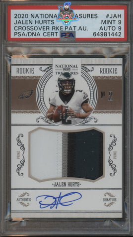 2020 Jalen Hurts PSA 9 9 National Treasures Rookie Patch Auto #CRSJAH 53/99